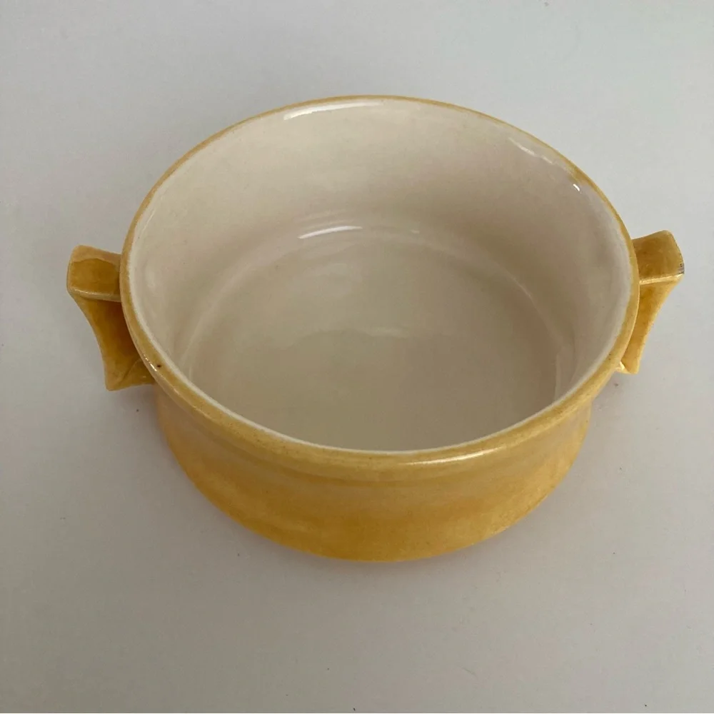 Small Vintage Yellow Ceramic Casserole Crock Trinket Dish